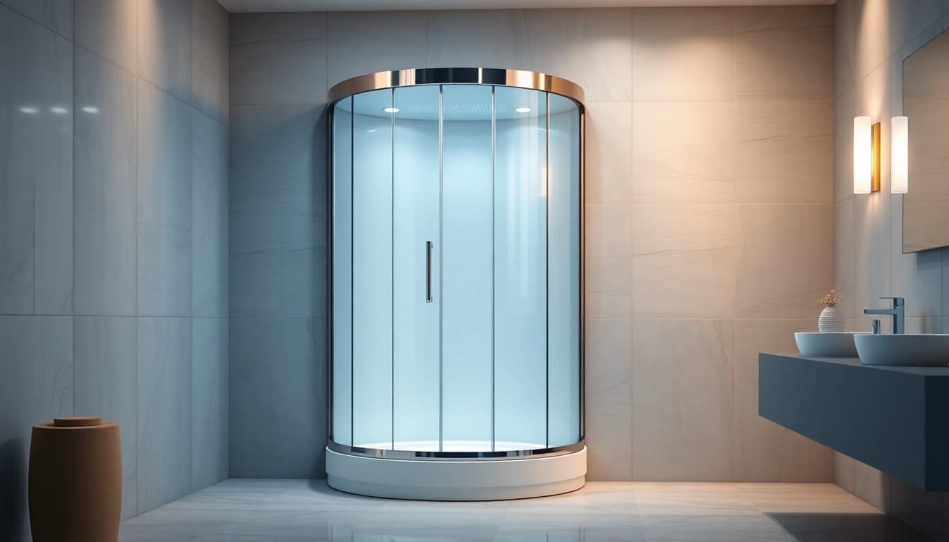 Erleben Sie die sonni Duschkabine 100x100 in einem eleganten modernen Badezimmer.