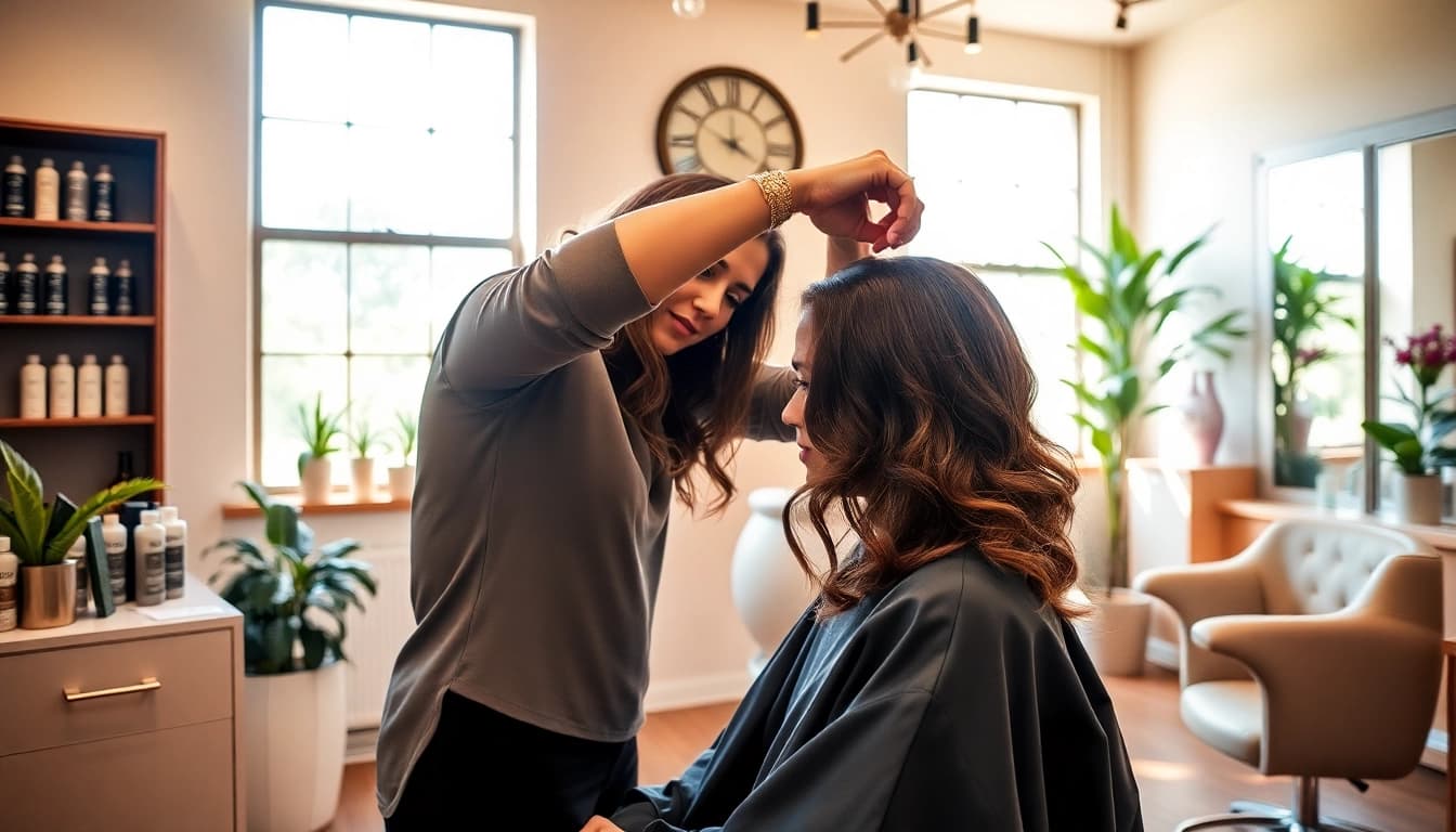 Perm San Diego: A skilled stylist applying a perm in a stylish salon.