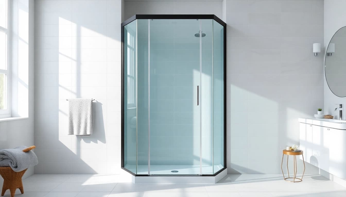 Moderne duschkabine 80x80 eckeinstieg in stilvollem Badezimmer mit glatten Oberflächen