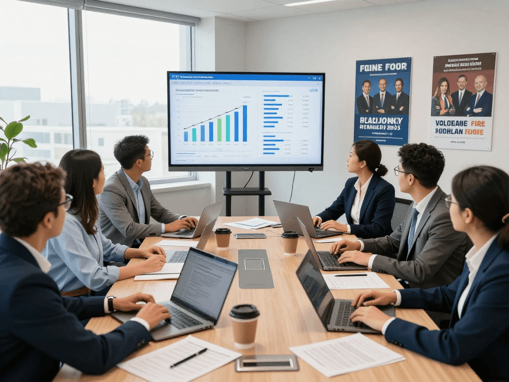 Analyzing political consultant fees during a strategic campaign meeting with diverse professionals focused on data insights.