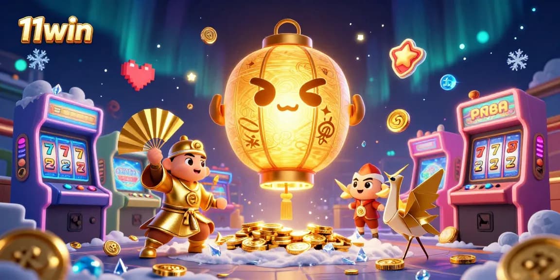 Experience thrilling 11win gameplay with a golden lantern spirit and vibrant casino elements.