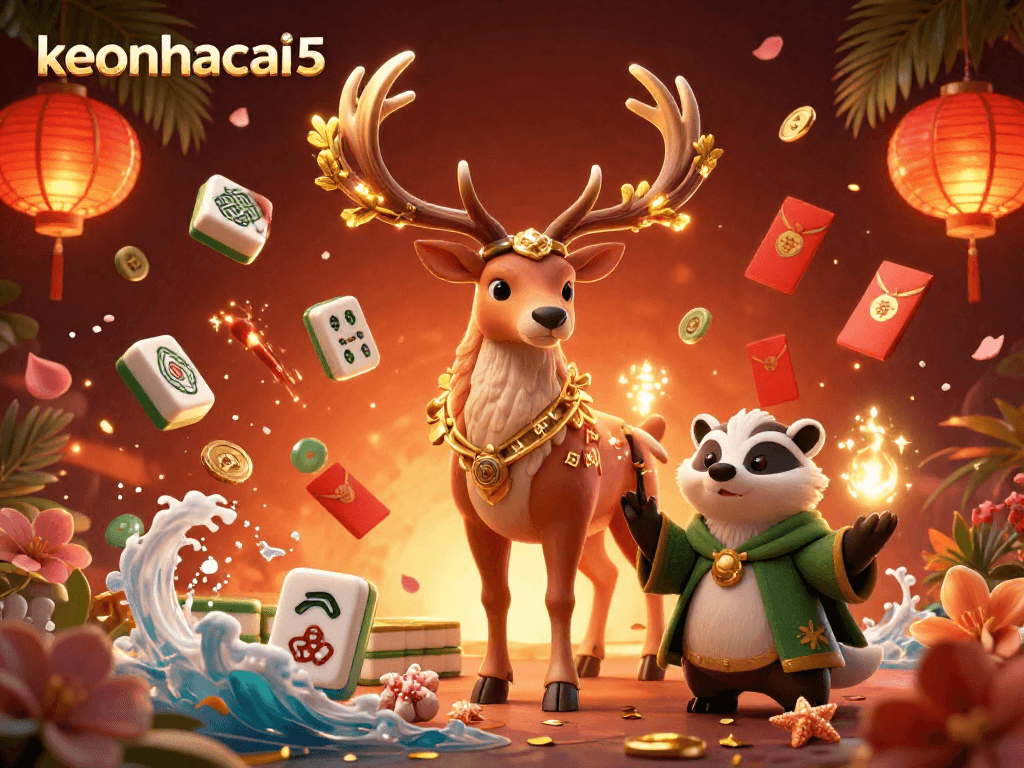Engage in thrilling gameplay with keonhacai5 as the Celtic druid stag leads a dynamic casino adventure.