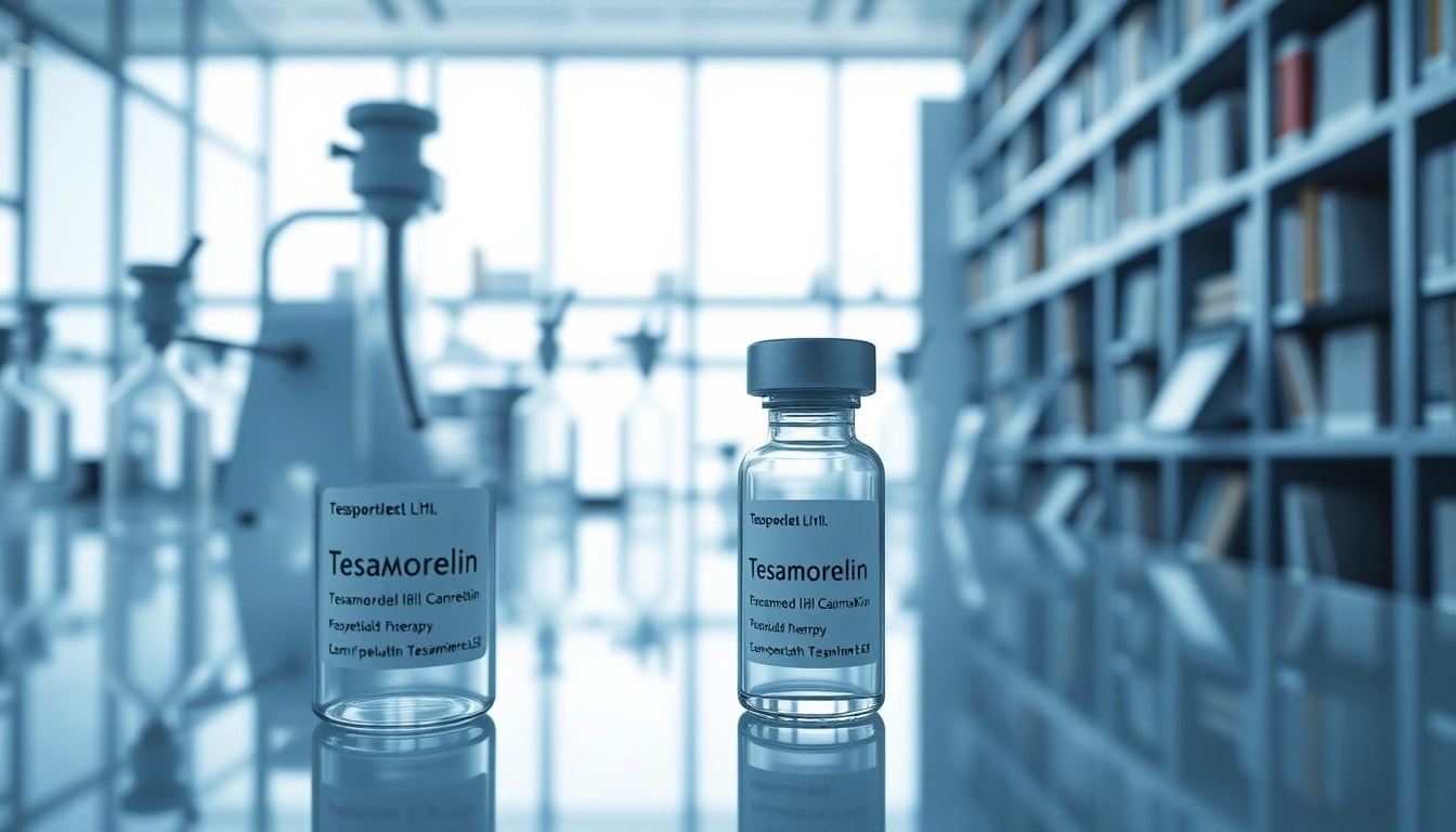 Injecting tesamorelin in vials emphasizes its role in peptide therapies for health.