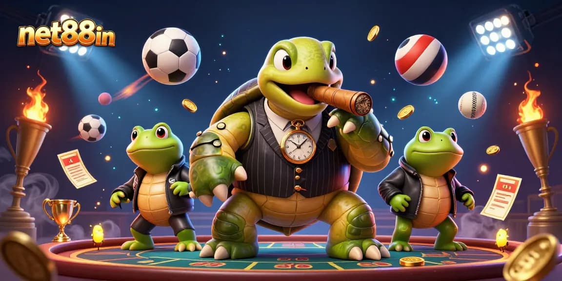 Betting on net88in with a mobster turtle and bullfrog enforcers in casino action.