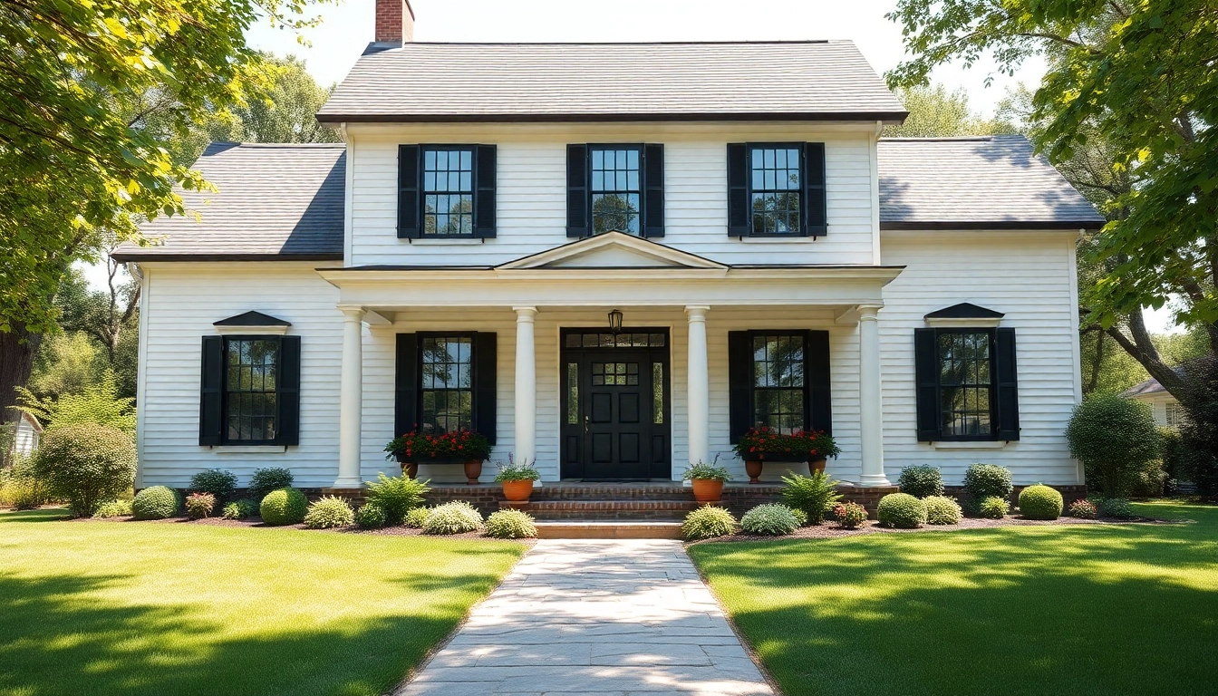 Showcasing colonial home construction, a stunning colonial home amidst lush greenery.