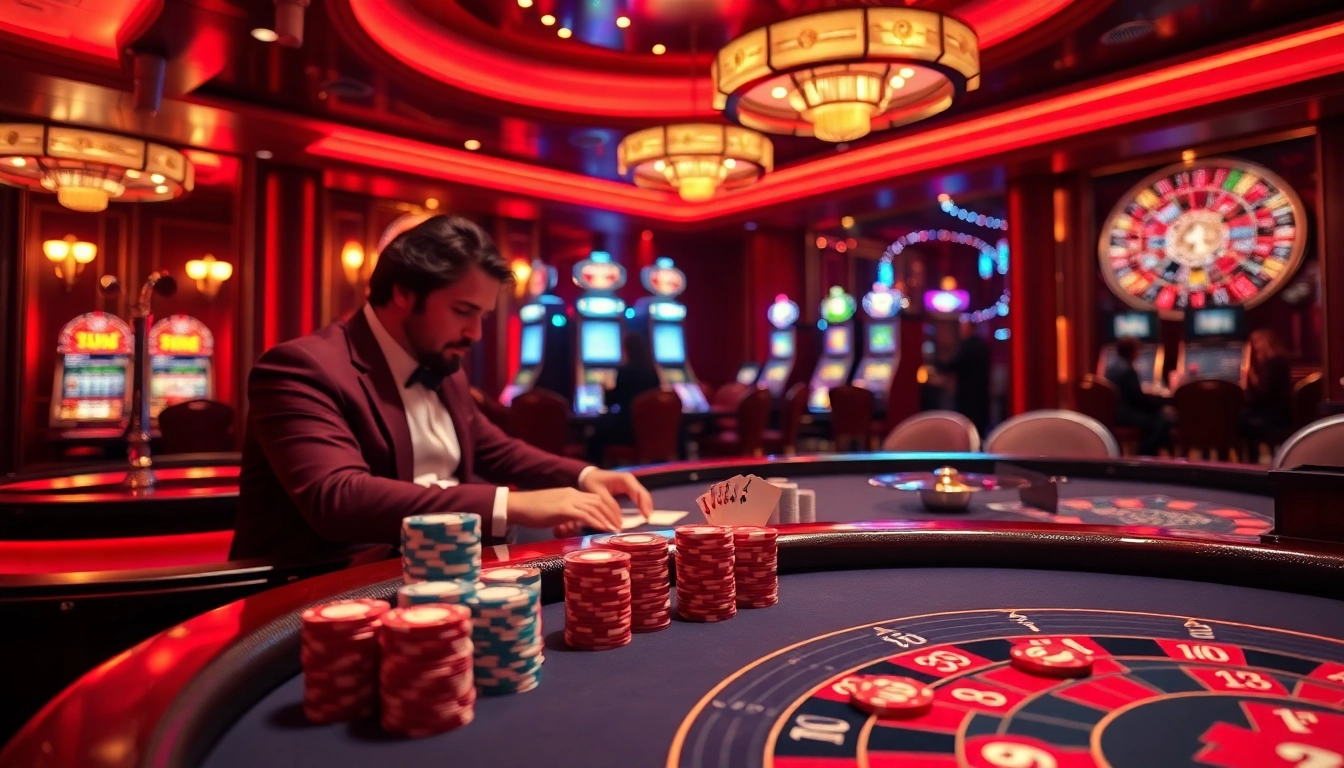Experience thrilling games at f168.tools with vibrant casino tables and eager players.