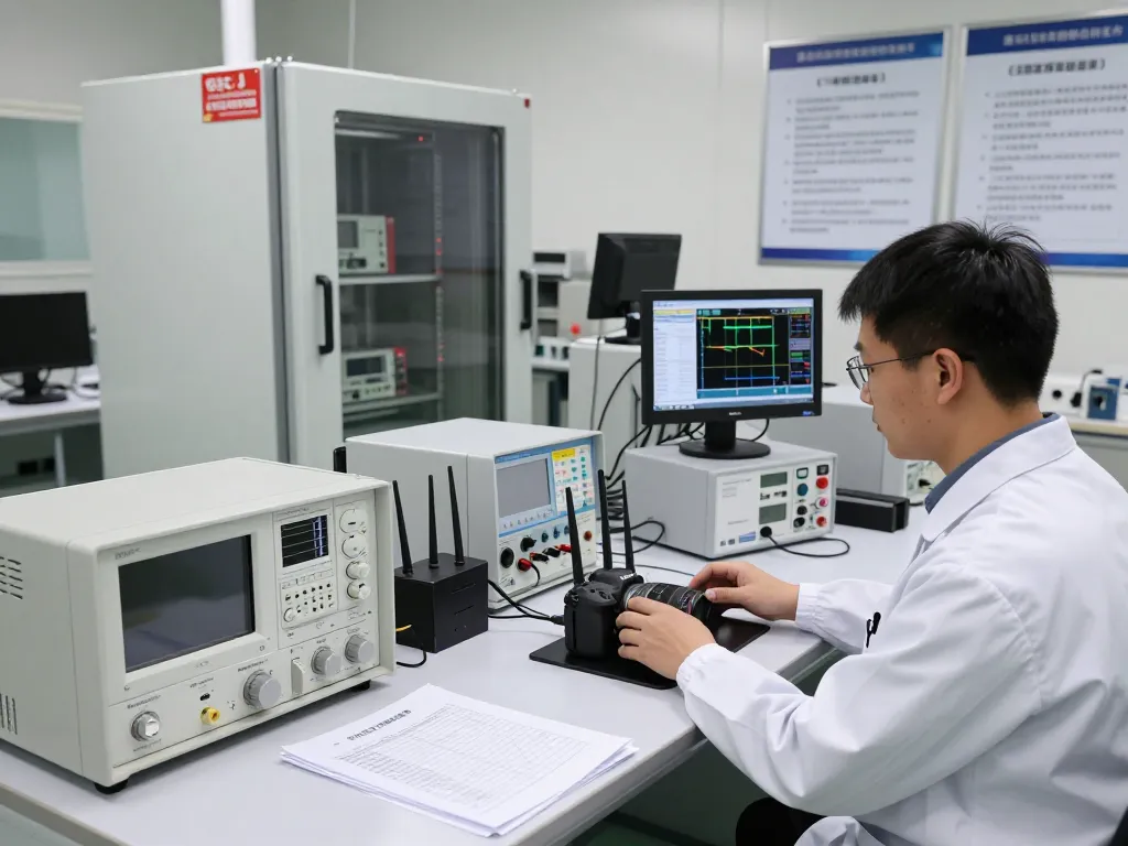 Expert conducting TCB submission compliance testing in EMC lab