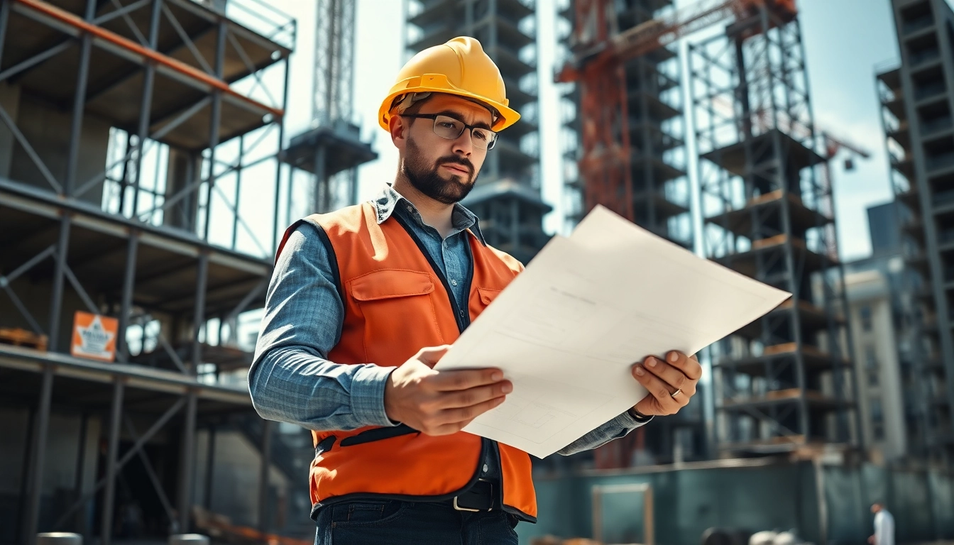 Manhattan General Contractor reviewing blueprints on-site, showcasing commitment to quality.