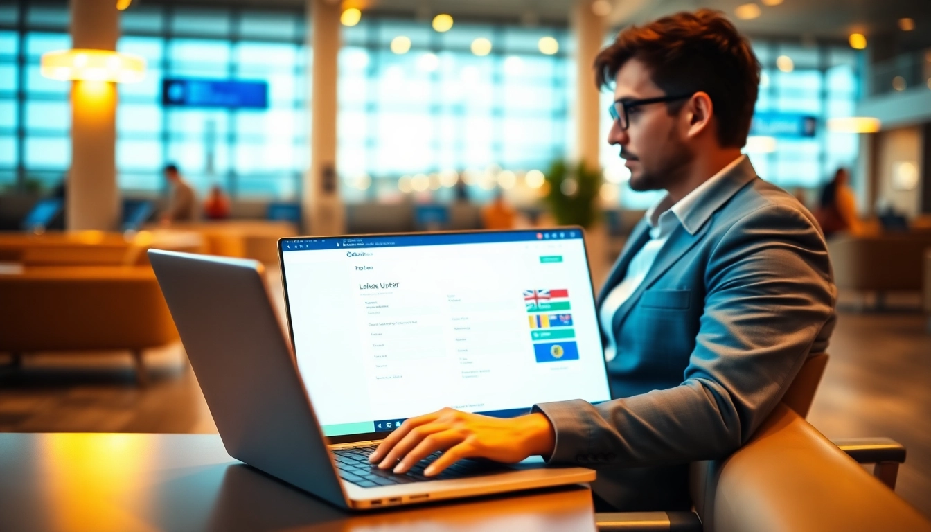 Complete the uk eta online application in a stylish airport lounge setting.