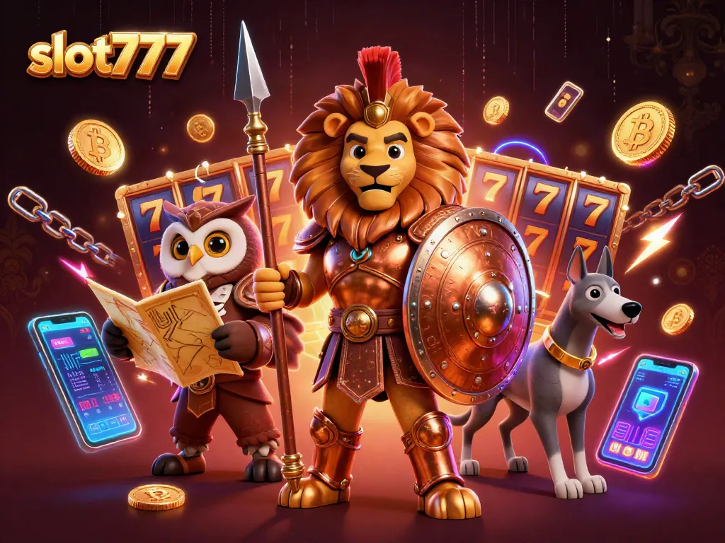 Spin the slot777 reels with this immersive illustration of a Spartan lion and engaging game elements.