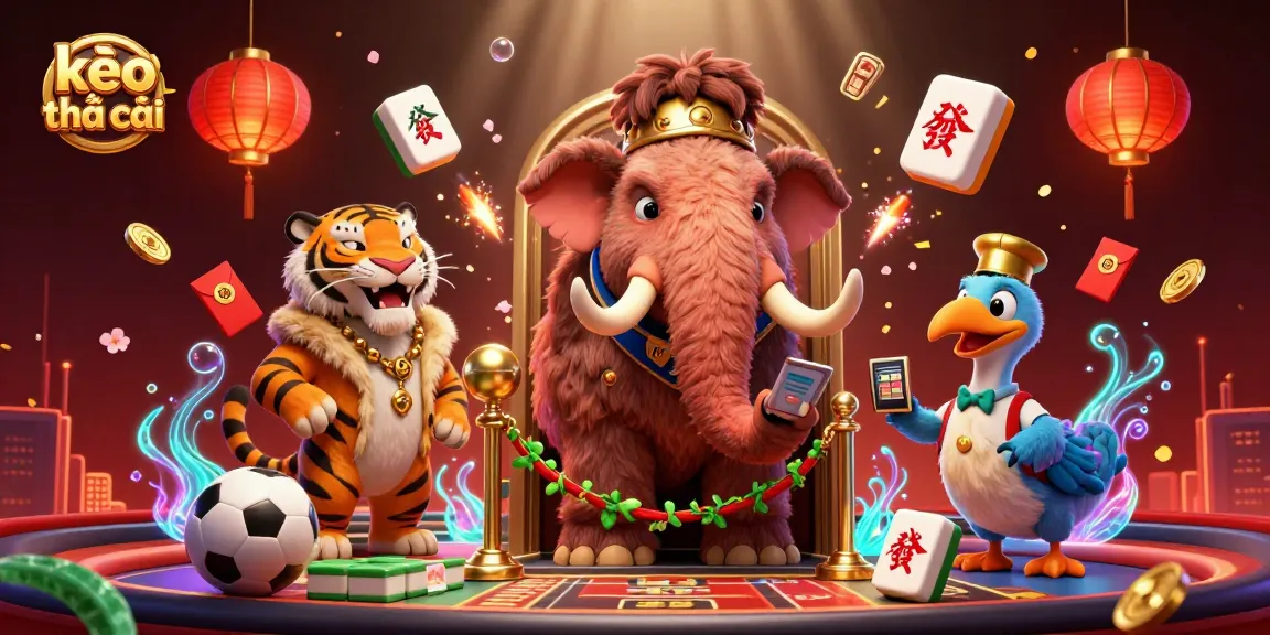 Engage in kèo nhà cái betting with a vibrant scene of casino characters in dynamic sports elements.
