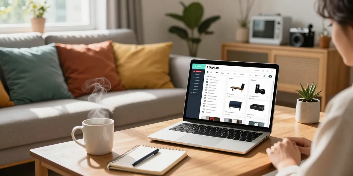 Shopping at home for quality used items on rokok88 alternatif, showcasing a cozy lifestyle.