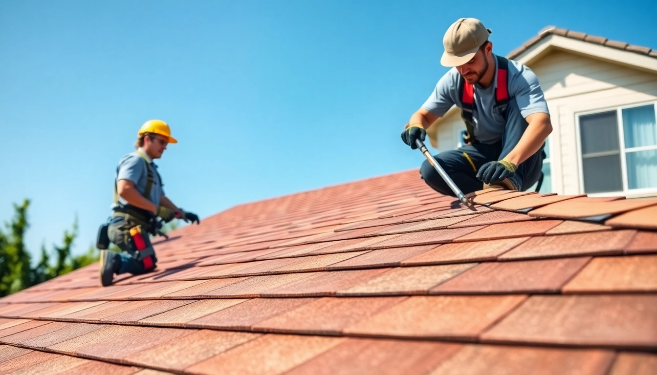 Crafting a new roof by a skilled Roofing contractor on a sunny day.