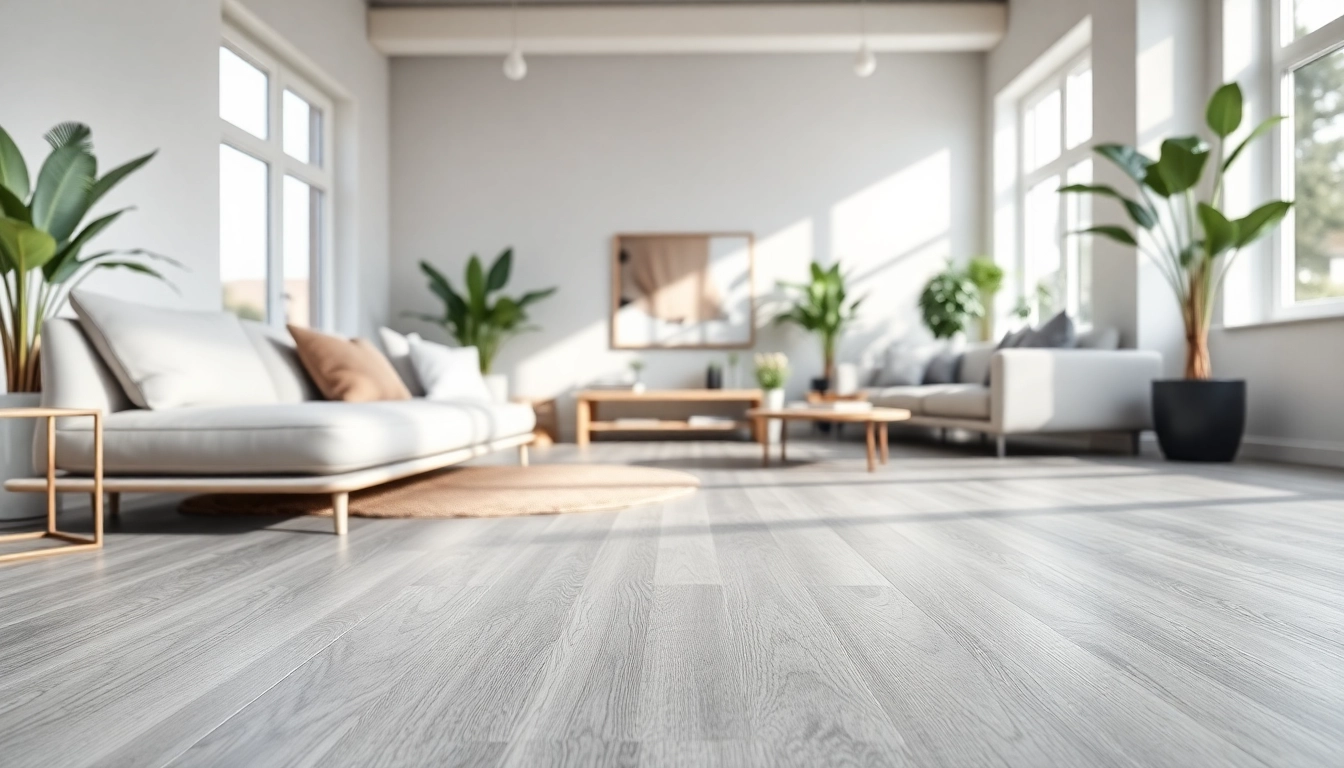 Transform your space with elegant grey vinyl flooring in a modern living room setting.