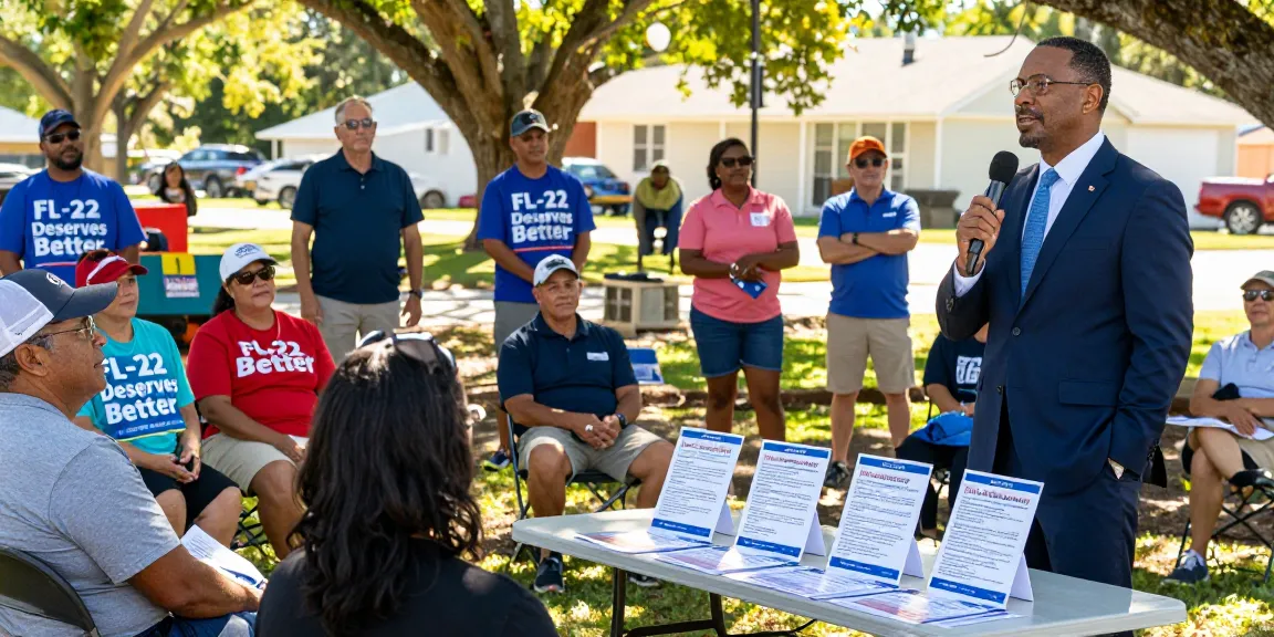 Community gathering showcasing candidate Casey Askar engaging with FL-22 voters, highlighting local issues.