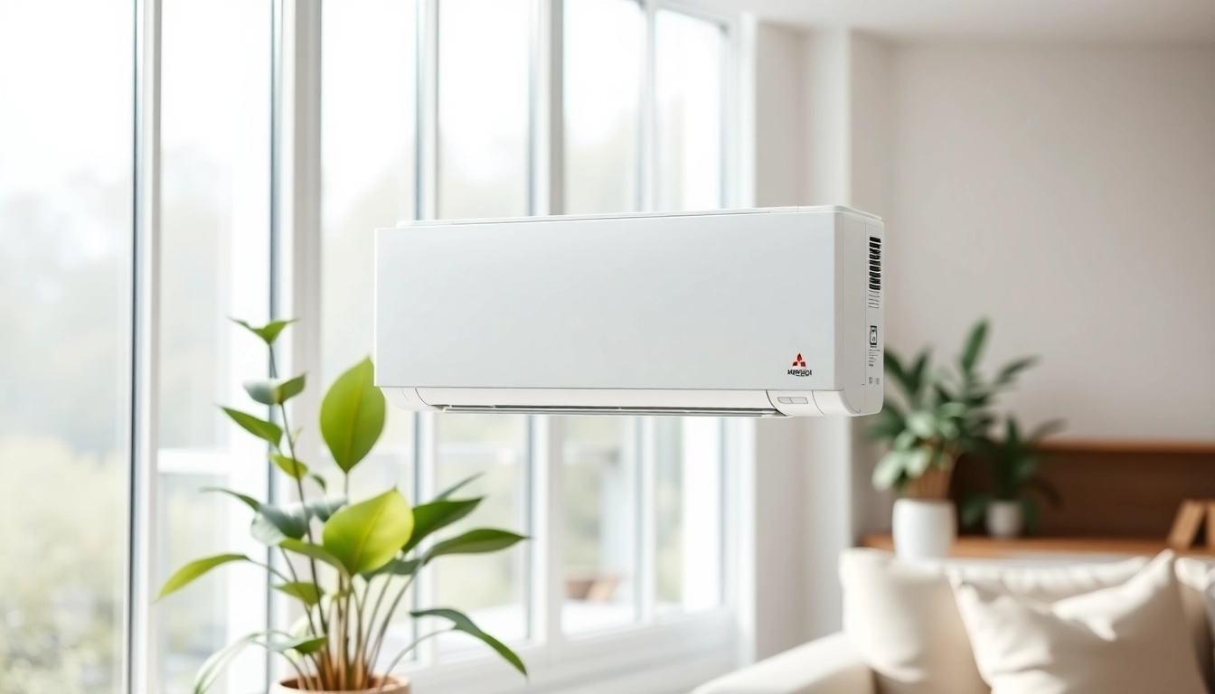 Optimize your space with the Mitsubishi mini split AC, showcasing its sleek design within a contemporary home.