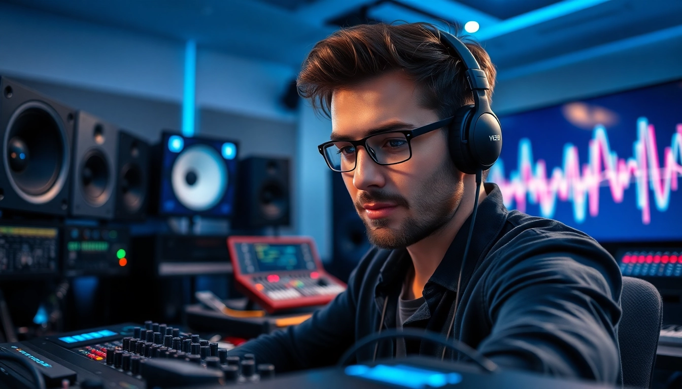 Enhance your sound with online mastering services showcased in a vibrant studio setting.