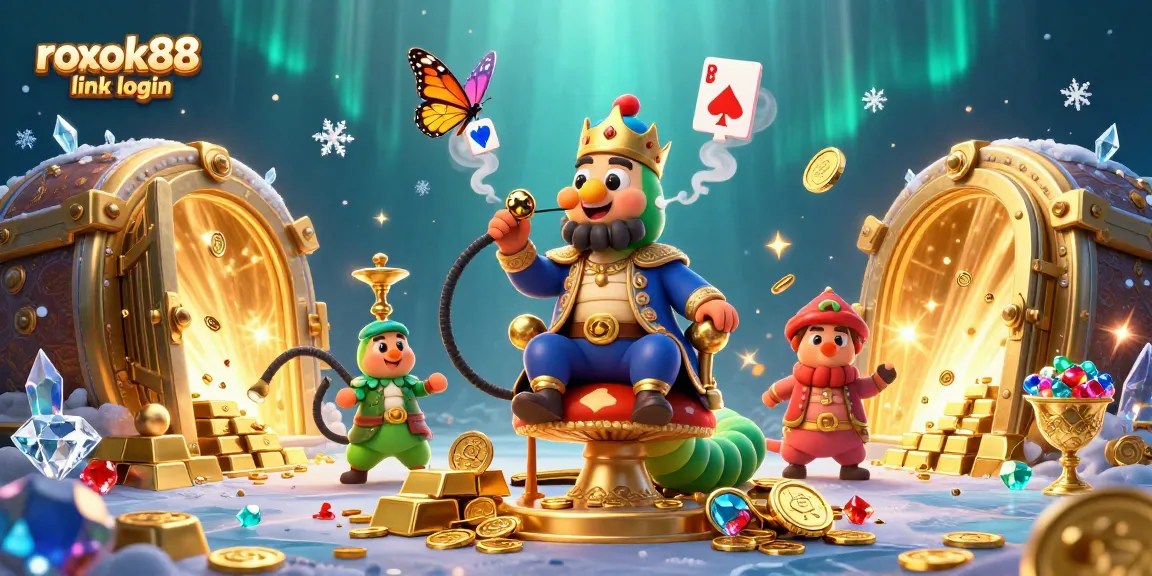 Engage with the rokok88 link login in a dynamic casino scene featuring treasures and interactive game elements.