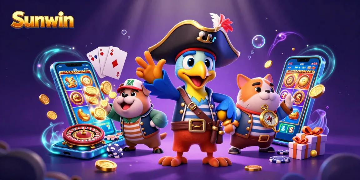 Experience the thrilling adventures of Sunwin with winnings from colorful slot games and vibrant pirate characters.