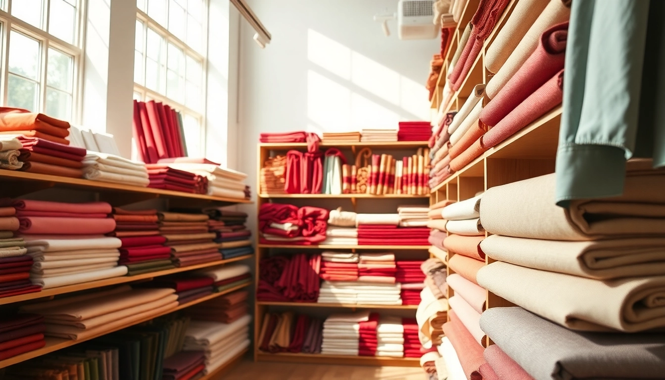 Bekijk stoffen winkel online met kleurrijke stoffen en uitnodigende sfeer.