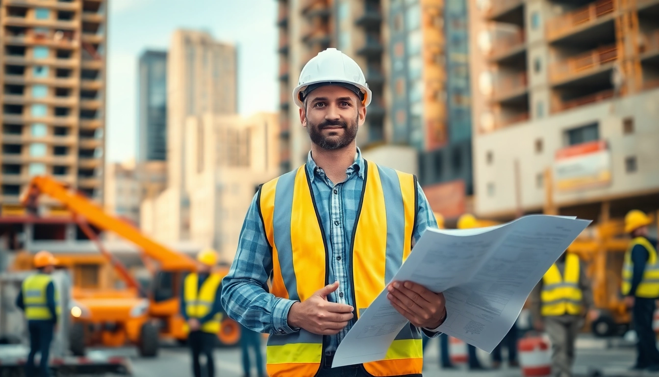 New Jersey General Contractor leading a construction team at a busy construction site.