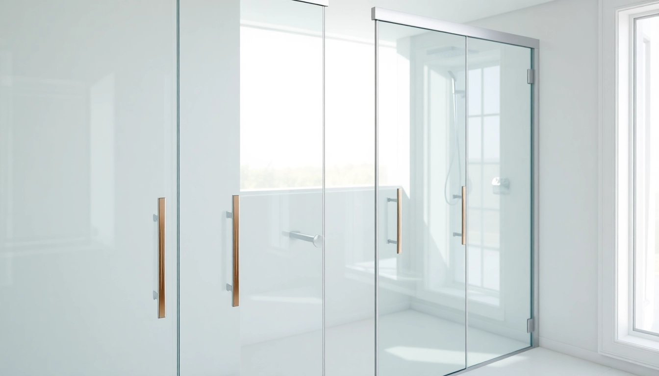 Showcasing shower doors sliding in a modern bathroom with sleek design and natural light.