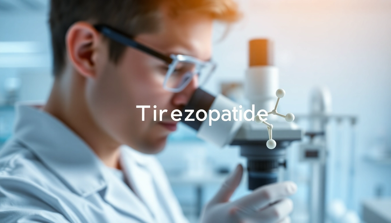 Tirzepatide molecular structure displayed in a clinical research environment.