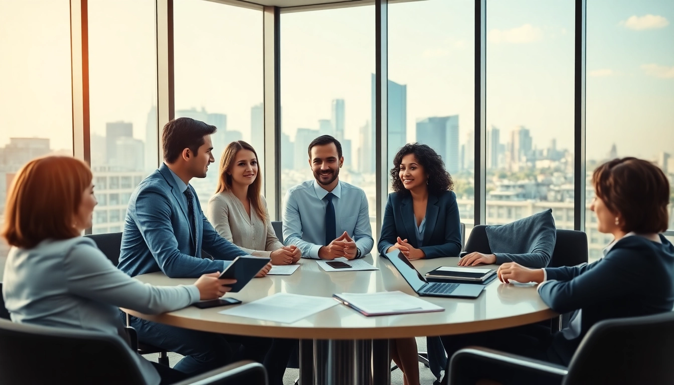 Engaged team discussing Contract Management strategies in a modern conference room.