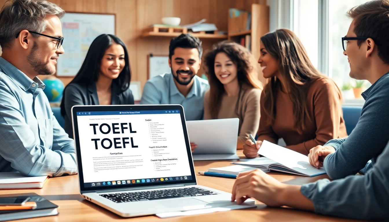 Engaging with a TOEFL expert help in a vibrant study environment for effective preparation.