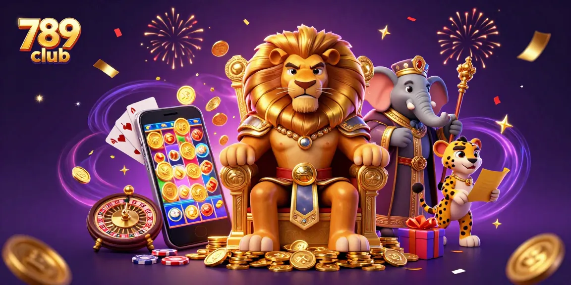 Engage with thrilling games at 789 club, featuring vibrant slot machines and festive casino elements.