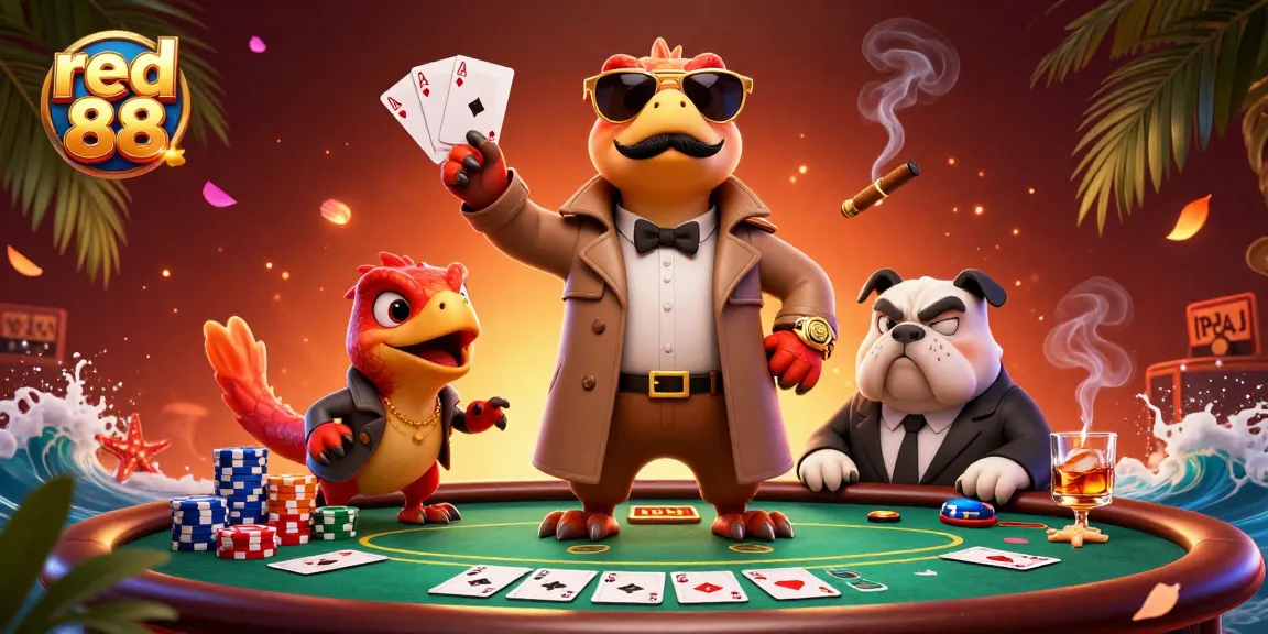 Experience the thrill of red 88 with cartoon raptors sneaking into a VIP casino lounge.