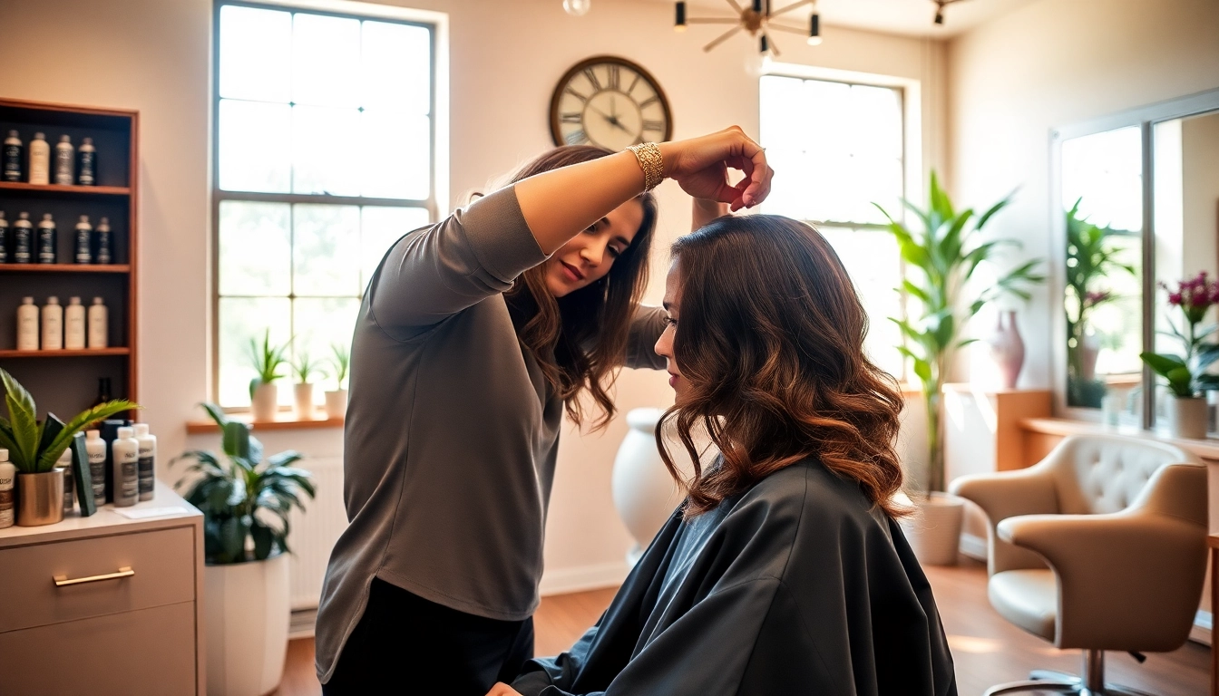 Perm San Diego: A skilled stylist applying a perm in a stylish salon.