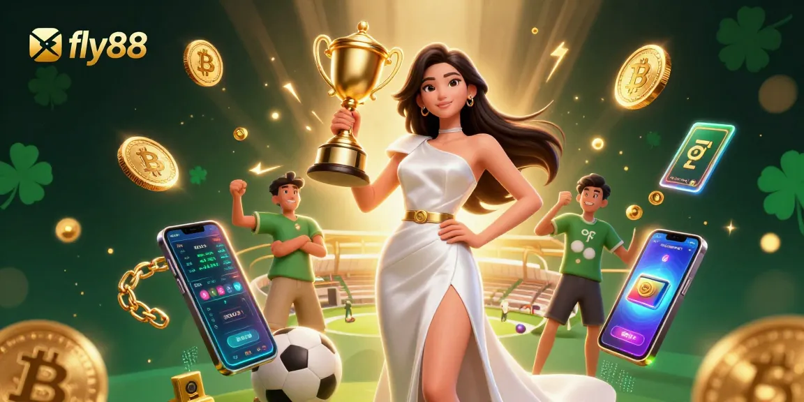 Experience thrilling wins at fly88 with a confident victor celebrating amidst vibrant sports betting elements.