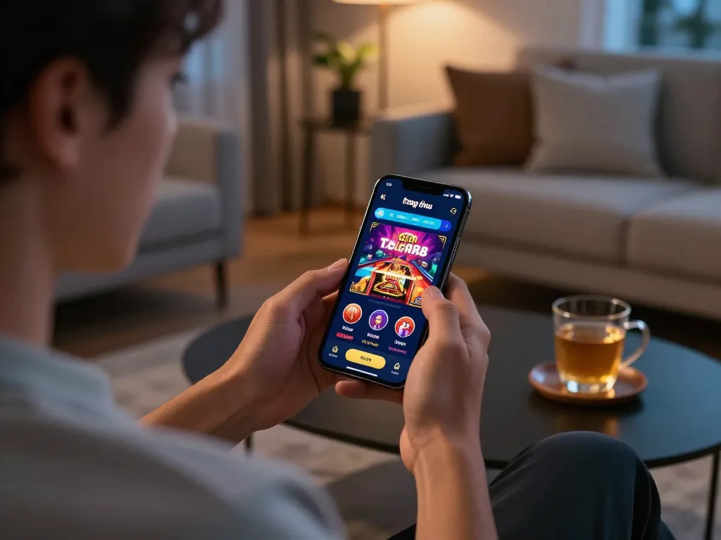 Engaging mobile gameplay experience at trang chủ lc88, featuring smartphone interface and cozy home setting