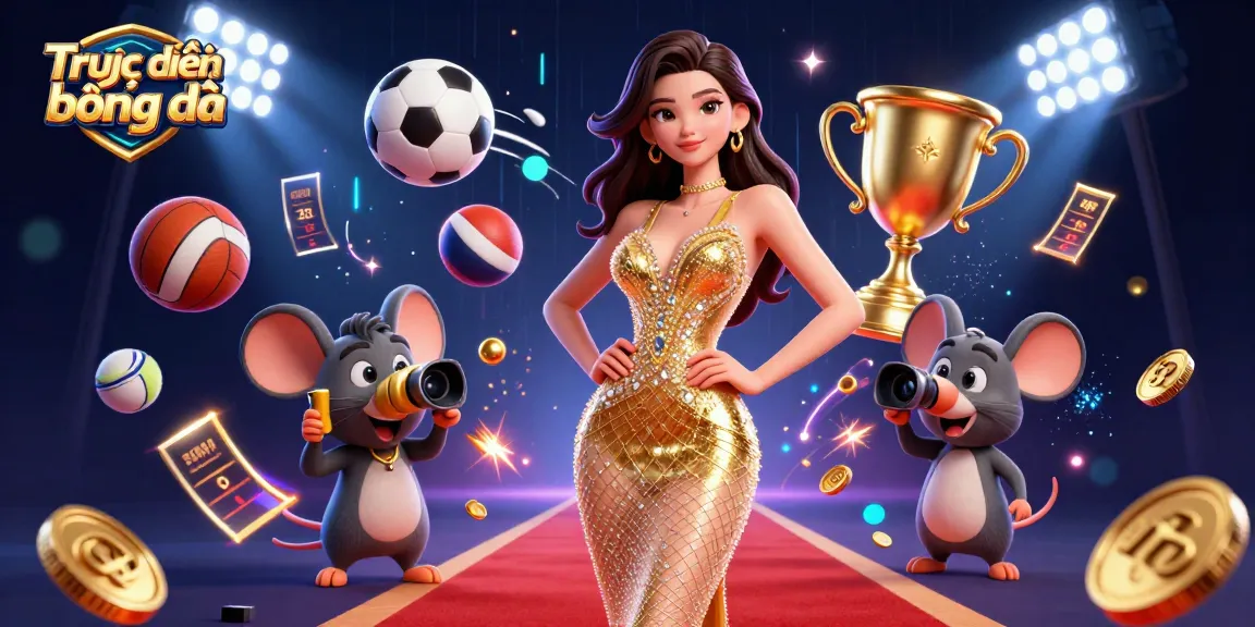 Experience Trực tiếp bóng đá with a stunning depiction of a dynamic online betting scene filled with sports elements and vibrant characters.