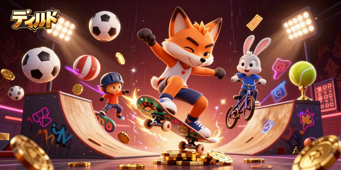 Dive into the thrilling world of ディルド with a dynamic casino illustration showcasing vibrant characters and energetic sports elements.