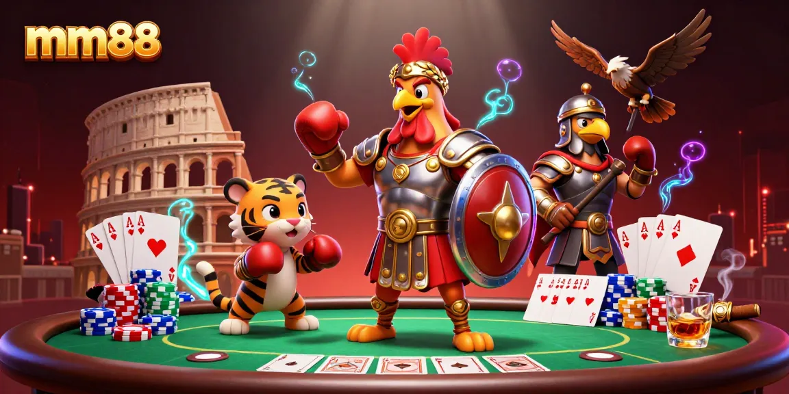 Engage in thrilling games at mm88 with this dynamic 3D casino illustration showcasing vibrant poker action.